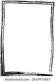 Frame border, grunge shape icon, vertical rectangle decorative doodle element for design in vector illustration