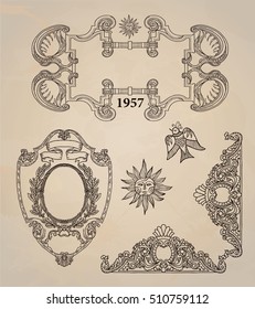 Frame. Border. label. Vintage set. Design elements.