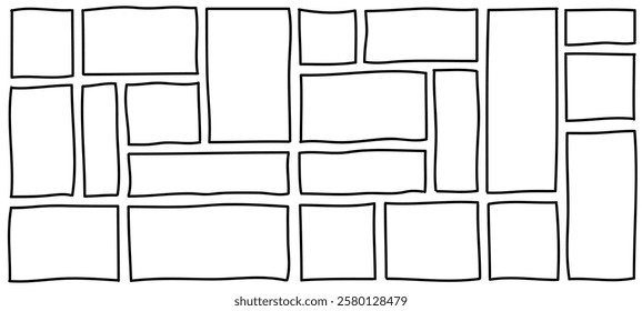 Frame border line drawn set, square rectangle outline empty doodle shapes collection