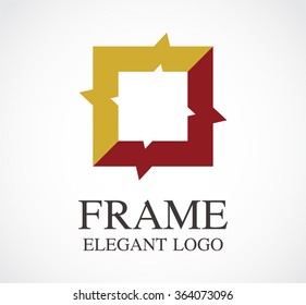 Frame border of line square abstract vector and logo design or template ribbon connecting business icon of company identity symbol concept