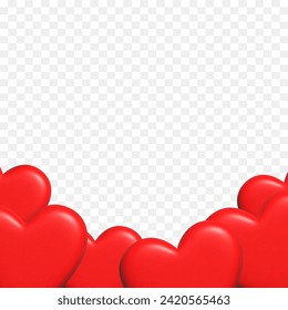 Marco o borde hecho de corazones 3D. Ilustración vectorial aislada en fondo transparente.