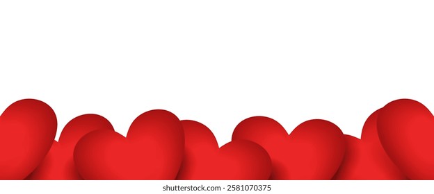 Frame or border made of 3D hearts. Vector illustration isolated on transparent background.