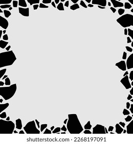 Frame border made of pebbles. Empty stones border background. Hand draws black and white terrazzo. Decorative template for photo frame. Vector seamless pattern