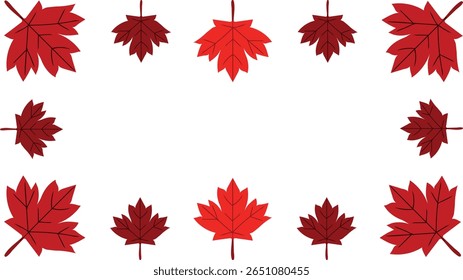 Uma moldura ou borda feita de folhas de bordo vermelho em um fundo branco. Ilustração vetorial simples perfeita para temas do Dia do Canadá ou do outono com espaço de cópia.
