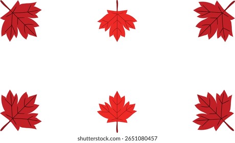 Uma moldura ou borda feita de folhas de bordo vermelho em um fundo branco. Ilustração vetorial simples perfeita para temas do Dia do Canadá ou do outono com espaço de cópia.