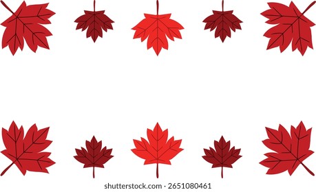 Uma moldura ou borda feita de folhas de bordo vermelho em um fundo branco. Ilustração vetorial simples perfeita para temas do Dia do Canadá ou do outono com espaço de cópia.