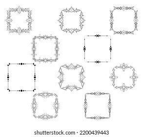 Rahmenschmuck. Kalligraphischer Textteiler, Rahmen, Dekor mit Trennzeichen. Antikes Vintage viktorianisches elegantes Dekorationselement. Filigree Rahmen-Zierlinie. handgezeichnete Vektorgrafik