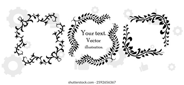 Frame border ornament. Decor line design pattern, flower luxury decoration. Book element, antique ornate classic floral. Elegant baroque label old filigree calligraphy shapes. Vector retro garish card