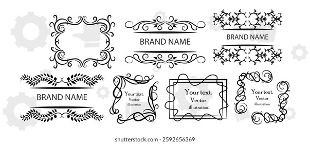 Frame border ornament. Decor line design pattern, flower luxury decoration. Book element, antique ornate classic floral. Elegant baroque label old filigree calligraphy shapes. Vector retro garish card
