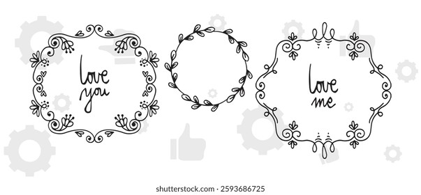 Frame border ornament. Decor line design pattern, flower luxury decoration. Book element, antique ornate classic floral.