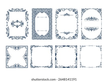 Frame border ornament. Decorative line design pattern, flower luxury decoration. , antique ornate classic floral. Elegant baroque 
label, old filigree calligraphy shapes. Vector retro garish ca
