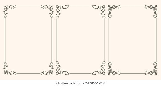 Frame border ornament. Vintage frames for certificate, wedding invitation, letterhead, menu, book element, antique ornate. Old filigree calligraphy shapes. 