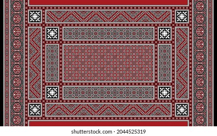 Frame  Border with Red Background in sindhi ajrak style, Vector llustration