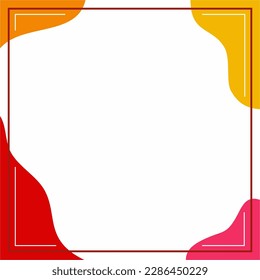 Frame or border. Red, yellow, orange, pink and white background color with stripe line and wavy shapes.