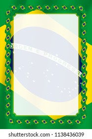 Frame and border of ribbon with Brazil flag, template elements for your certificate and diploma. Vector.