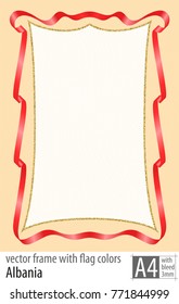 Frame and border of ribbon with the colors of the Albania flag, with protective grid. Vector, with bleed three mm.