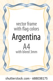 Frame and border of ribbon with the colors of the Argentina flag