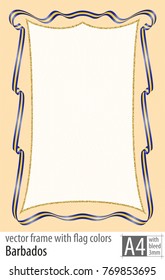 Frame and border of ribbon with the colors of the Barbados flag, with protective grid. Vector, with bleed three mm.