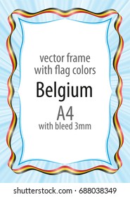Frame and border of ribbon with the colors of the Belgium flag