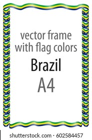 Frame and border of ribbon with the colors of the Brazil flag