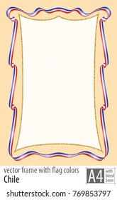 Frame and border of ribbon with the colors of the Chile flag, with protective grid. Vector, with bleed three mm.