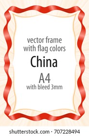 Frame and border of ribbon with the colors of the China flag