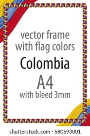 Frame and border of ribbon with the colors of the Colombia flag