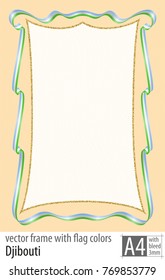 Frame and border of ribbon with the colors of the Djibouti flag, with protective grid. Vector, with bleed three mm.