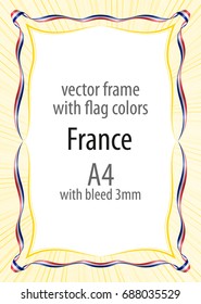 Frame and border of ribbon with the colors of the France flag