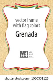 Frame and border of ribbon with the colors of the Grenada flag, template elements for your certificate and diploma. Vector, with bleed three mm.