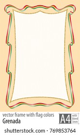 Frame and border of ribbon with the colors of the Grenada flag, with protective grid. Vector, with bleed three mm.