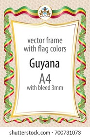Frame and border of ribbon with the colors of the Guyana flag