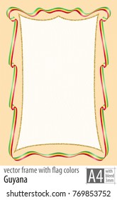 Frame and border of ribbon with the colors of the Guyana flag, with protective grid. Vector, with bleed three mm.