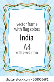 Frame and border of ribbon with the colors of the India flag