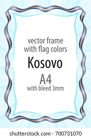 Frame and border of ribbon with the colors of the Kosovo flag