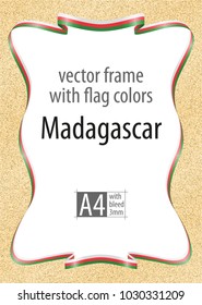 Frame and border of ribbon with the colors of the Madagascar flag, template elements for your certificate and diploma. Vector, with bleed three mm.