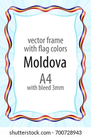 Frame and border of ribbon with the colors of the Moldova flag