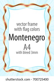 Frame and border of ribbon with the colors of the Montenegro flag