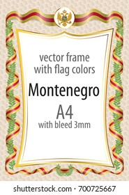 Frame and border of ribbon with the colors of the Montenegro flag