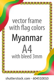 Frame and border of ribbon with the colors of the Myanmar flag