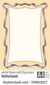 Frame and border of ribbon with the colors of the Netherlands flag, with protective grid. Vector, with bleed three mm.