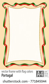 Frame and border of ribbon with the colors of the Portugal flag, with protective grid. Vector, with bleed three mm.