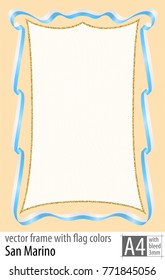 Frame and border of ribbon with the colors of the San Marino flag, with protective grid. Vector, with bleed three mm.
