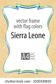 Frame and border of ribbon with the colors of the Sierra Leone flag, template elements for your certificate and diploma. Vector, with bleed three mm.