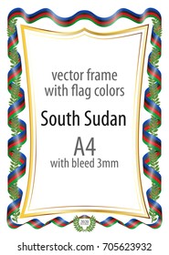 Frame and border of ribbon with the colors of the South Sudan flag