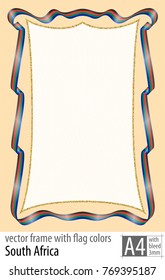 Frame and border of ribbon with the colors of the South Africa flag, with protective grid. Vector, with bleed three mm.