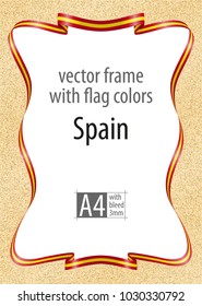 Frame and border of ribbon with the colors of the Spain flag, template elements for your certificate and diploma. Vector, with bleed three mm.