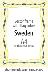 Frame and border of ribbon with the colors of the Sweden flag