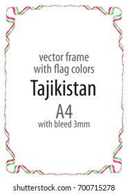 Frame and border of ribbon with the colors of the Tajikistan flag