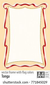 Frame and border of ribbon with the colors of the Tonga flag, with protective grid. Vector, with bleed three mm.